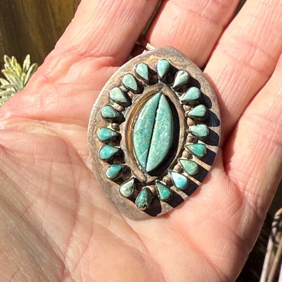 Vintage Sterling Silver & Turquoise Rosette Pin Pendant Taxco Mexico - Picture 1 of 5